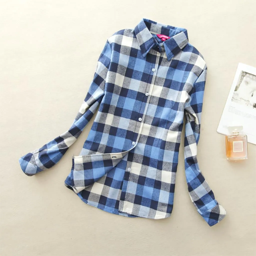18 Colors Plaid Shirt Women Clothing Long Sleeve Ladies Blouses Cotton Warm Flannel Casual Shirt Women Plus Size Top