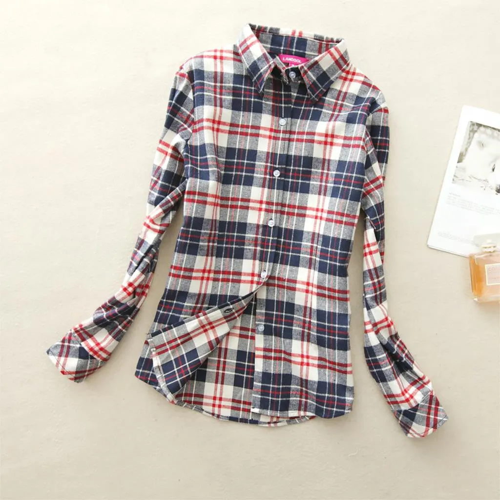 18 Colors Plaid Shirt Women Clothing Long Sleeve Ladies Blouses Cotton Warm Flannel Casual Shirt Women Plus Size Top