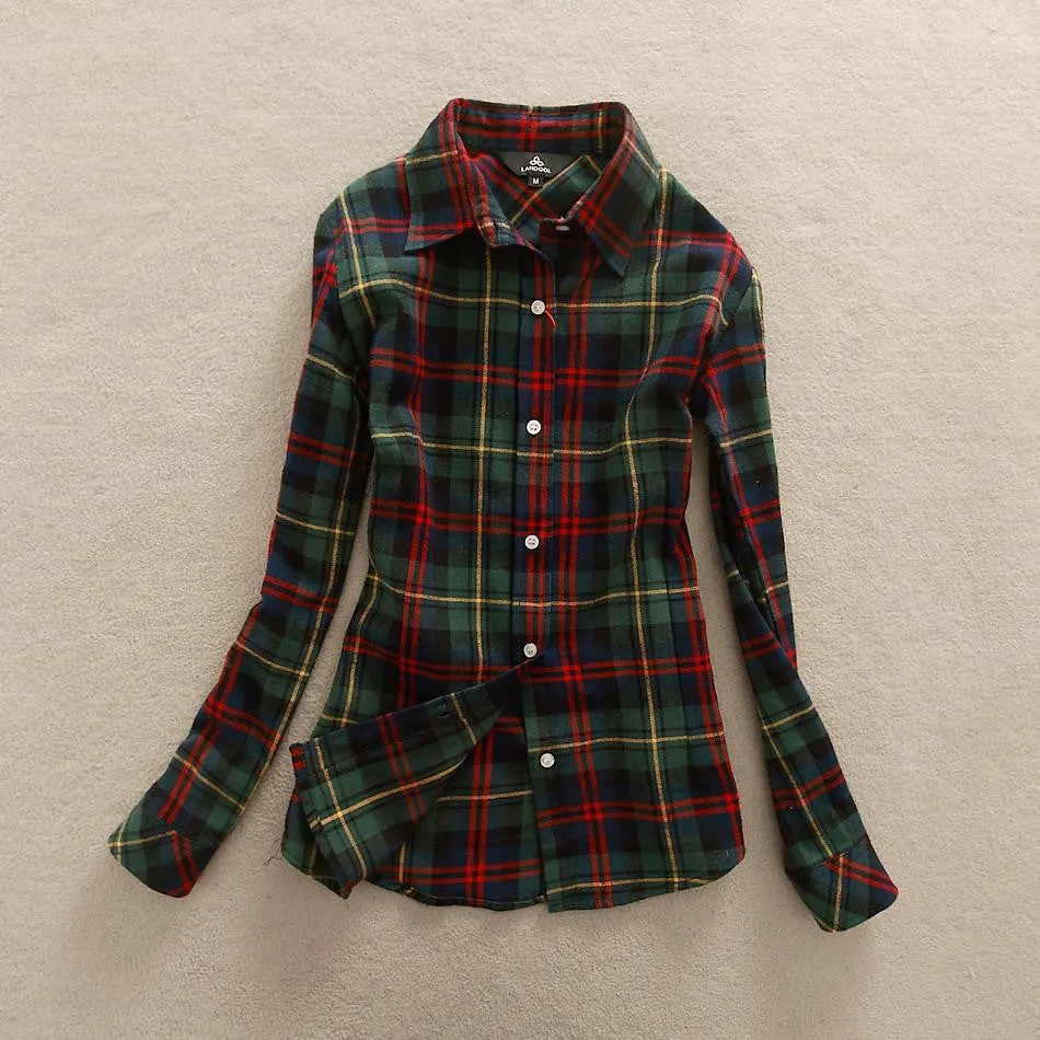 18 Colors Plaid Shirt Women Clothing Long Sleeve Ladies Blouses Cotton Warm Flannel Casual Shirt Women Plus Size Top