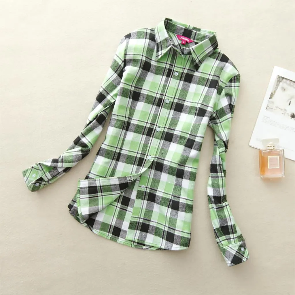 18 Colors Plaid Shirt Women Clothing Long Sleeve Ladies Blouses Cotton Warm Flannel Casual Shirt Women Plus Size Top
