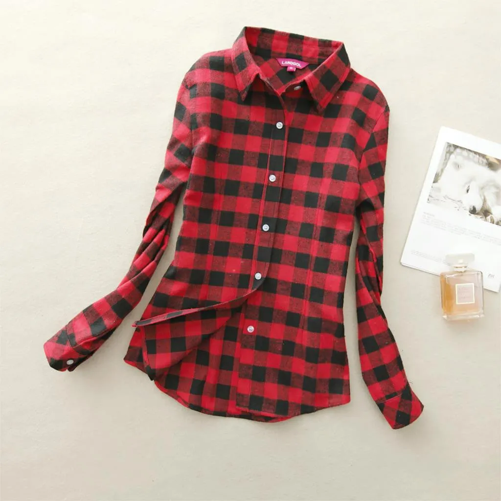 18 Colors Plaid Shirt Women Clothing Long Sleeve Ladies Blouses Cotton Warm Flannel Casual Shirt Women Plus Size Top