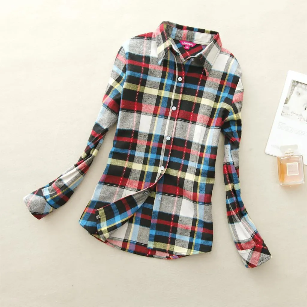 18 Colors Plaid Shirt Women Clothing Long Sleeve Ladies Blouses Cotton Warm Flannel Casual Shirt Women Plus Size Top