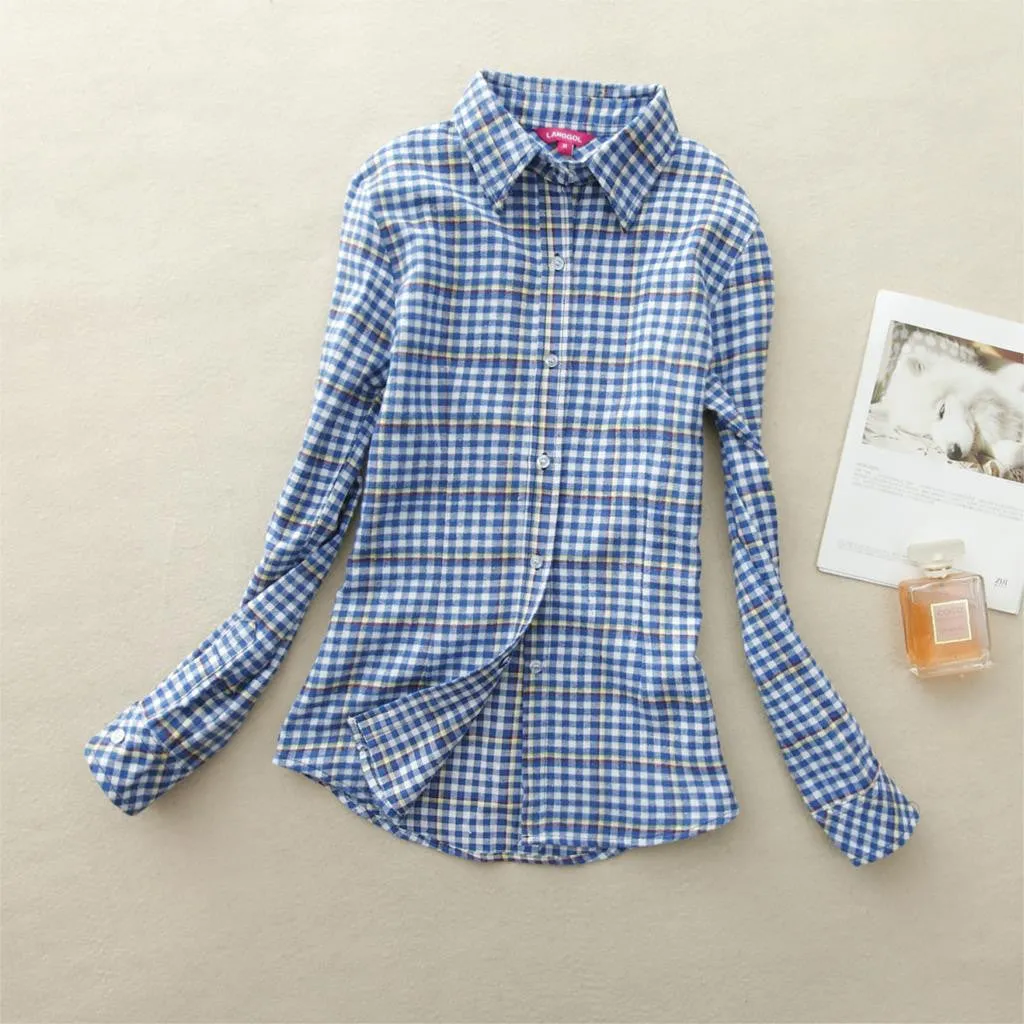 18 Colors Plaid Shirt Women Clothing Long Sleeve Ladies Blouses Cotton Warm Flannel Casual Shirt Women Plus Size Top