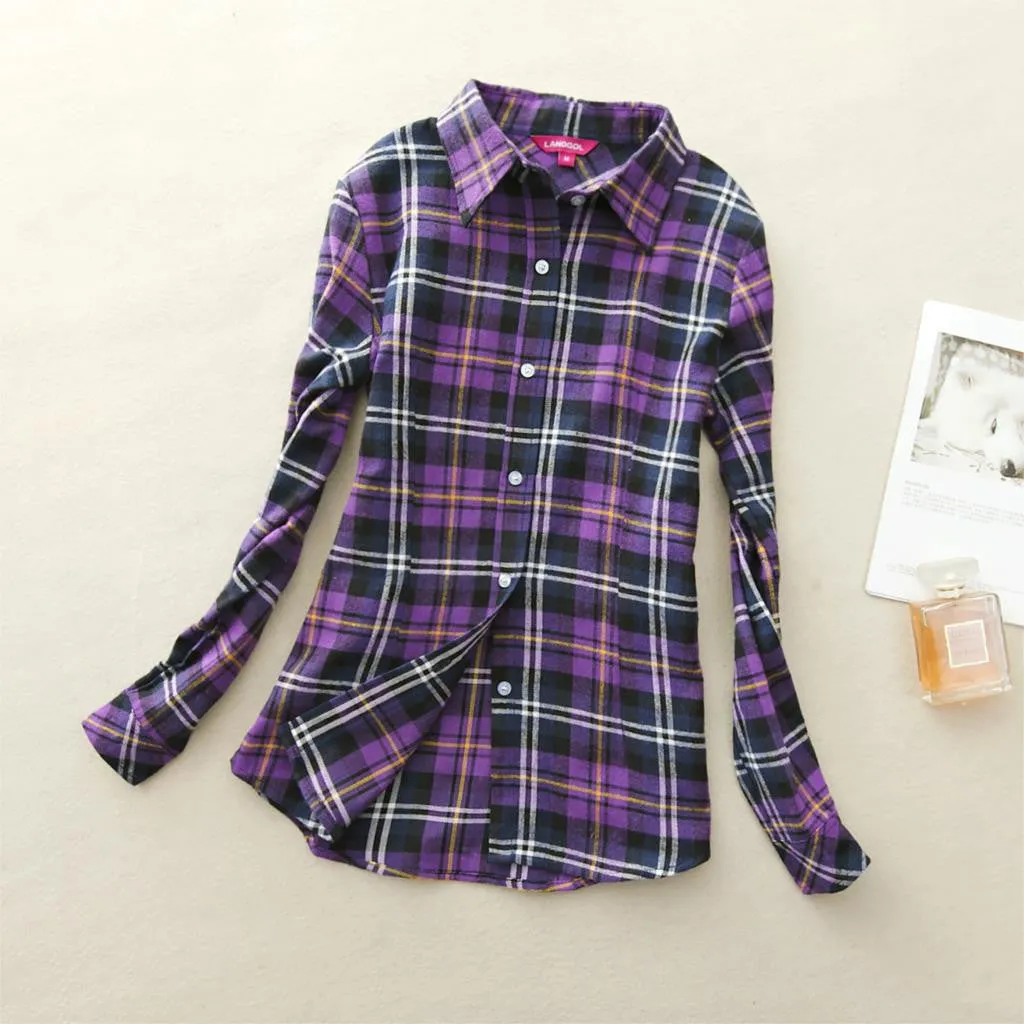 18 Colors Plaid Shirt Women Clothing Long Sleeve Ladies Blouses Cotton Warm Flannel Casual Shirt Women Plus Size Top