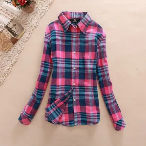 18 Colors Plaid Shirt Women Clothing Long Sleeve Ladies Blouses Cotton Warm Flannel Casual Shirt Women Plus Size Top