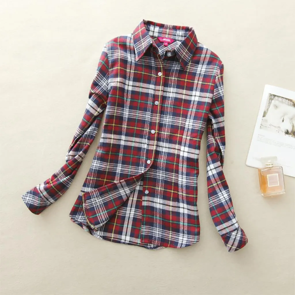 18 Colors Plaid Shirt Women Clothing Long Sleeve Ladies Blouses Cotton Warm Flannel Casual Shirt Women Plus Size Top