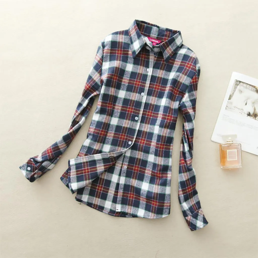 18 Colors Plaid Shirt Women Clothing Long Sleeve Ladies Blouses Cotton Warm Flannel Casual Shirt Women Plus Size Top