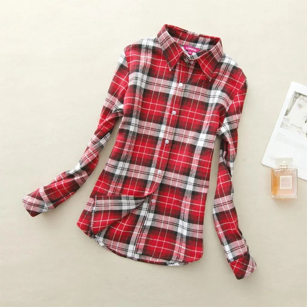 18 Colors Plaid Shirt Women Clothing Long Sleeve Ladies Blouses Cotton Warm Flannel Casual Shirt Women Plus Size Top