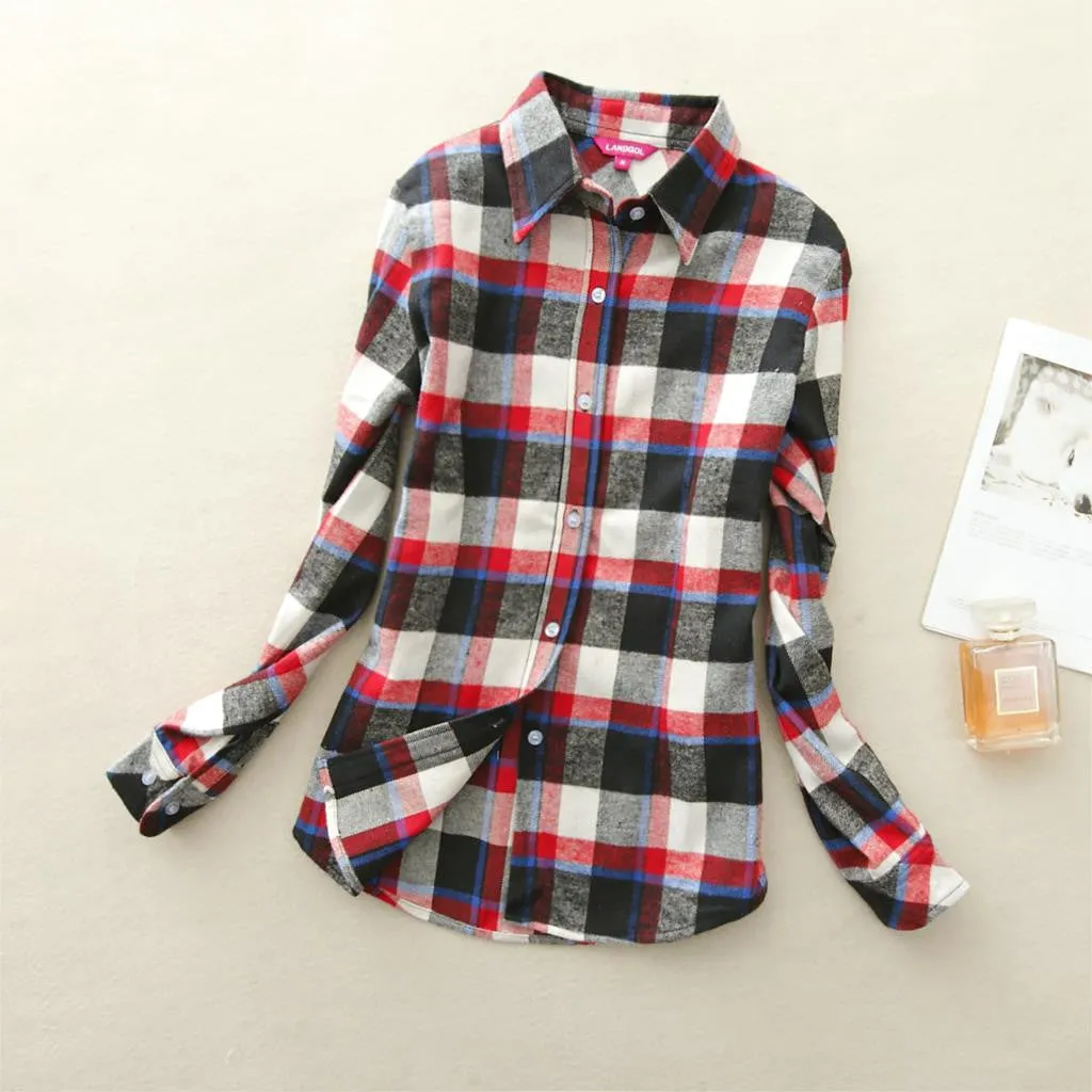 18 Colors Plaid Shirt Women Clothing Long Sleeve Ladies Blouses Cotton Warm Flannel Casual Shirt Women Plus Size Top