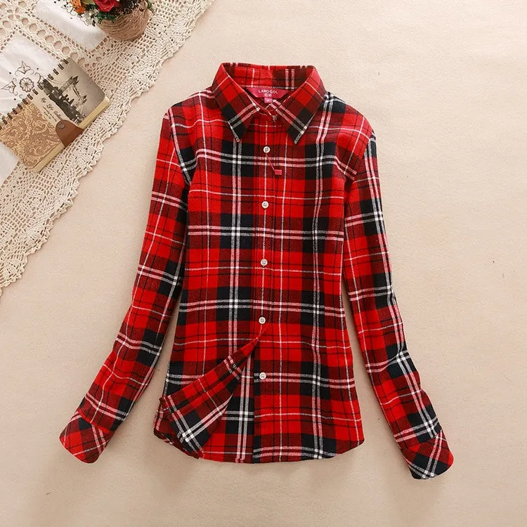 18 Colors Plaid Shirt Women Clothing Long Sleeve Ladies Blouses Cotton Warm Flannel Casual Shirt Women Plus Size Top