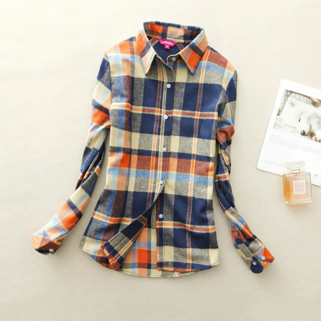 18 Colors Plaid Shirt Women Clothing Long Sleeve Ladies Blouses Cotton Warm Flannel Casual Shirt Women Plus Size Top