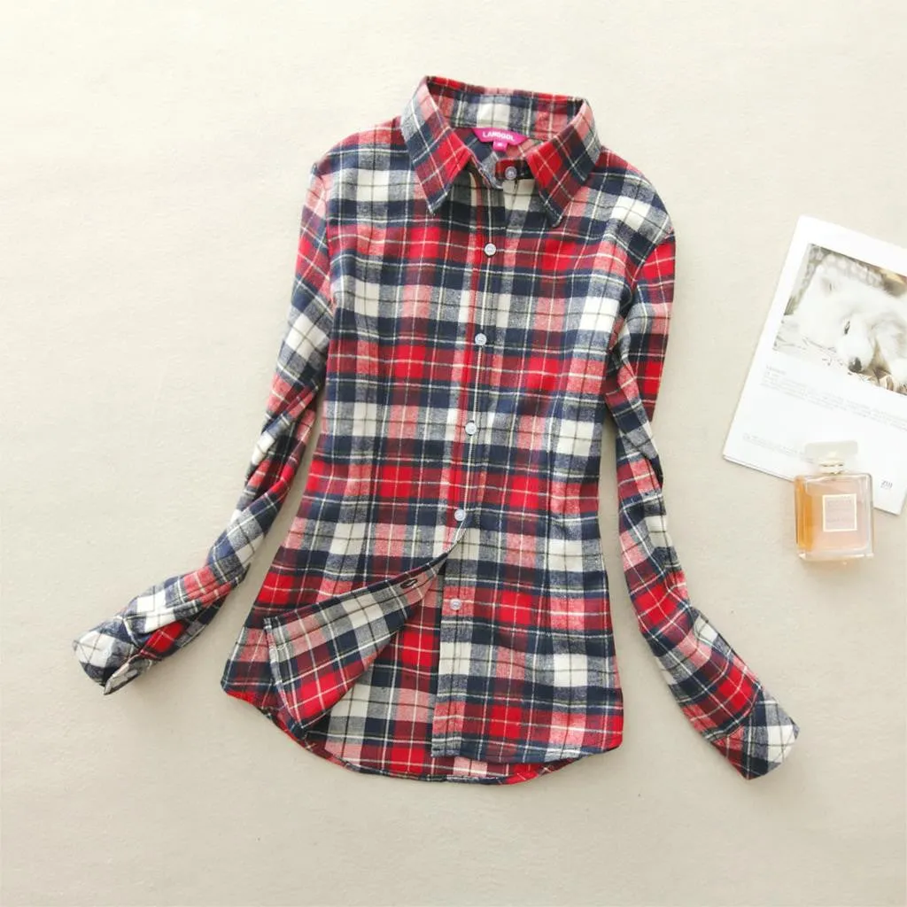 18 Colors Plaid Shirt Women Clothing Long Sleeve Ladies Blouses Cotton Warm Flannel Casual Shirt Women Plus Size Top