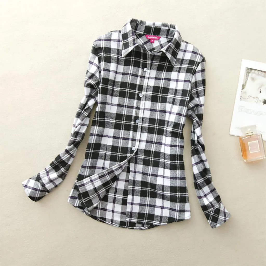 18 Colors Plaid Shirt Women Clothing Long Sleeve Ladies Blouses Cotton Warm Flannel Casual Shirt Women Plus Size Top