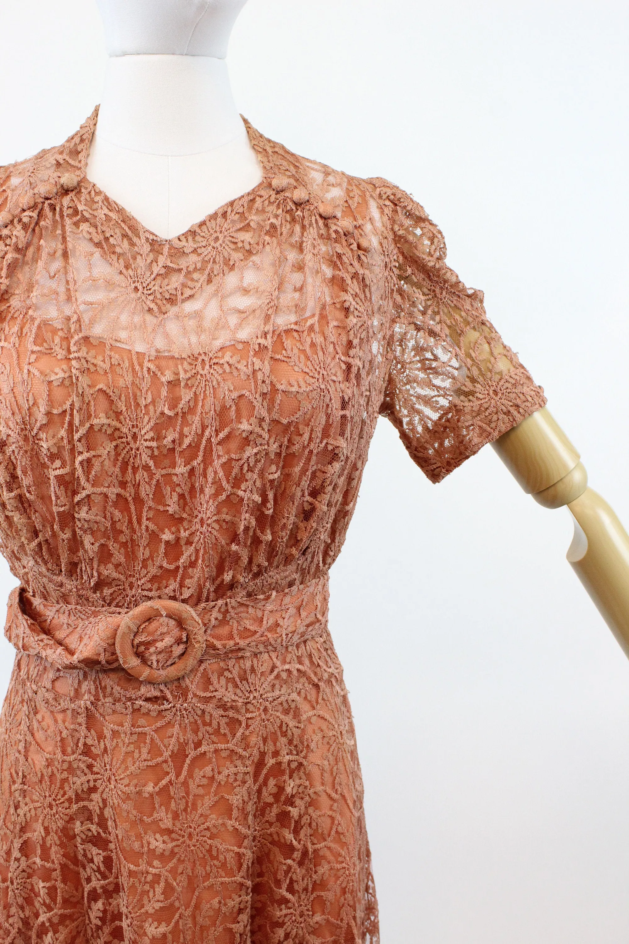 1940s ROSE LACE puff sleeves dress small medium | new fall