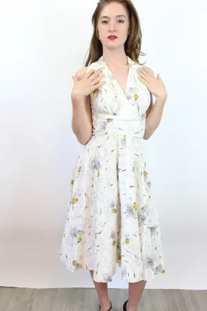 1950s FAN PRINT halter novelty dress xs | new spring summer