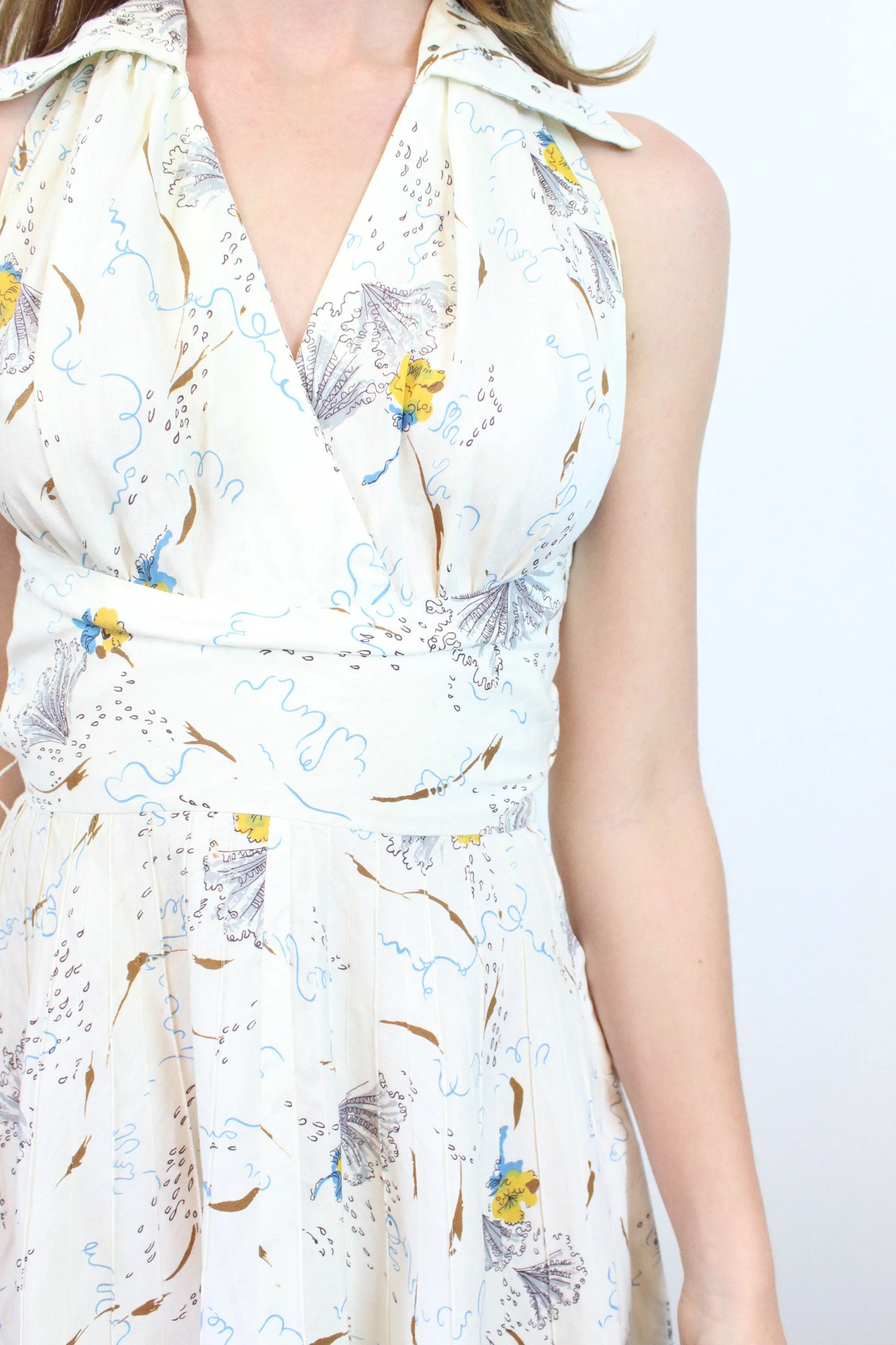 1950s FAN PRINT halter novelty dress xs | new spring summer