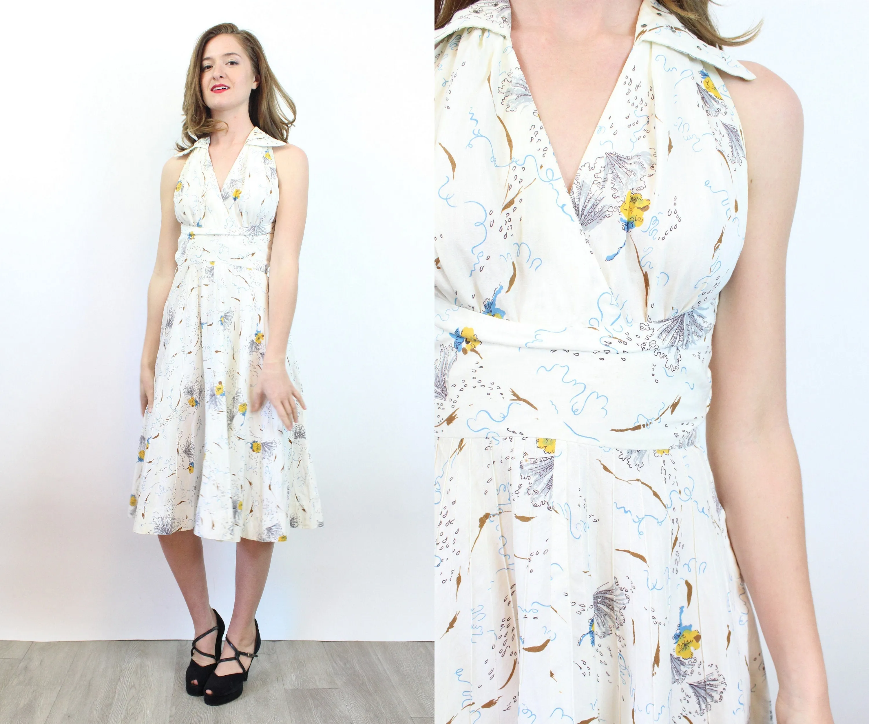 1950s FAN PRINT halter novelty dress xs | new spring summer