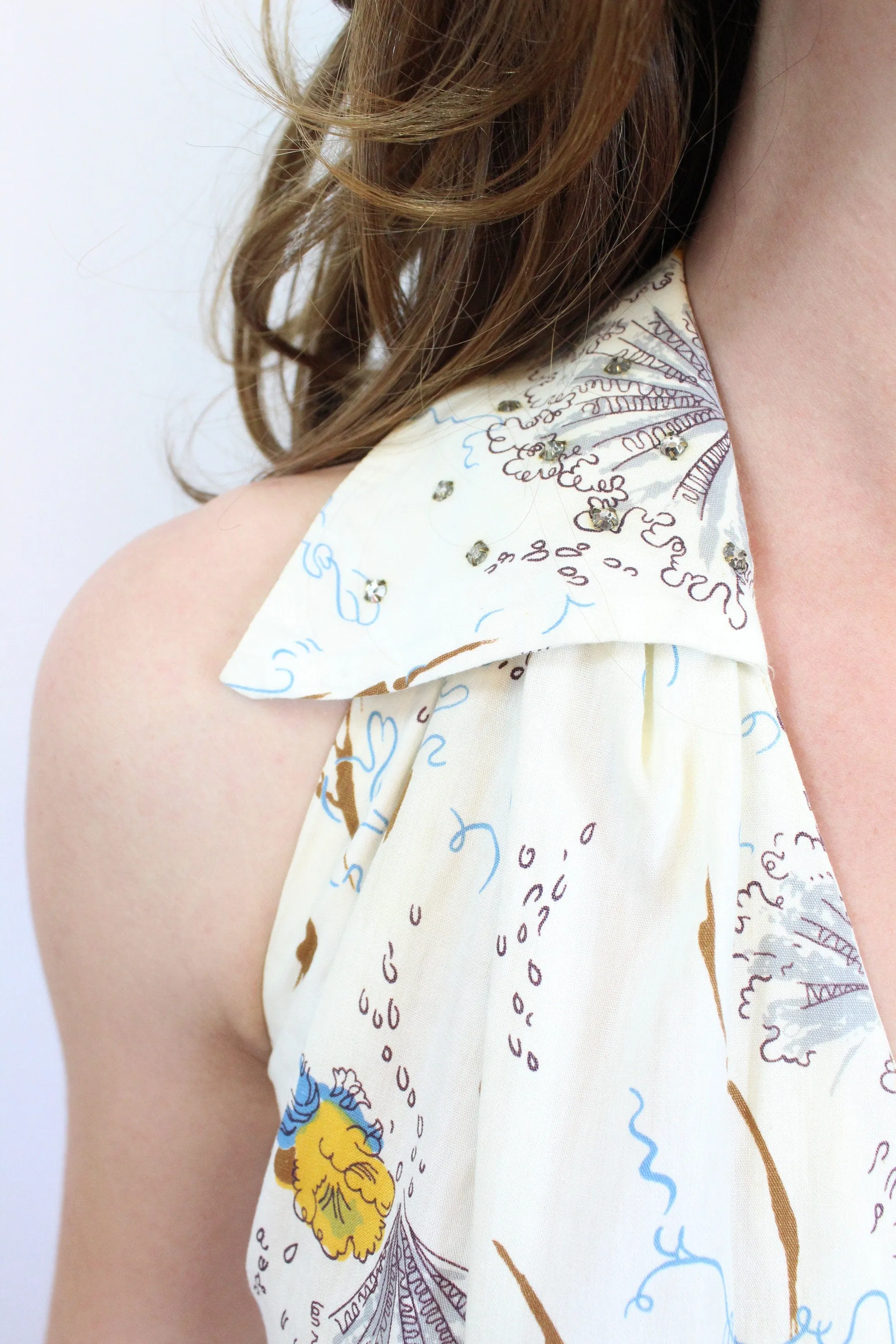 1950s FAN PRINT halter novelty dress xs | new spring summer