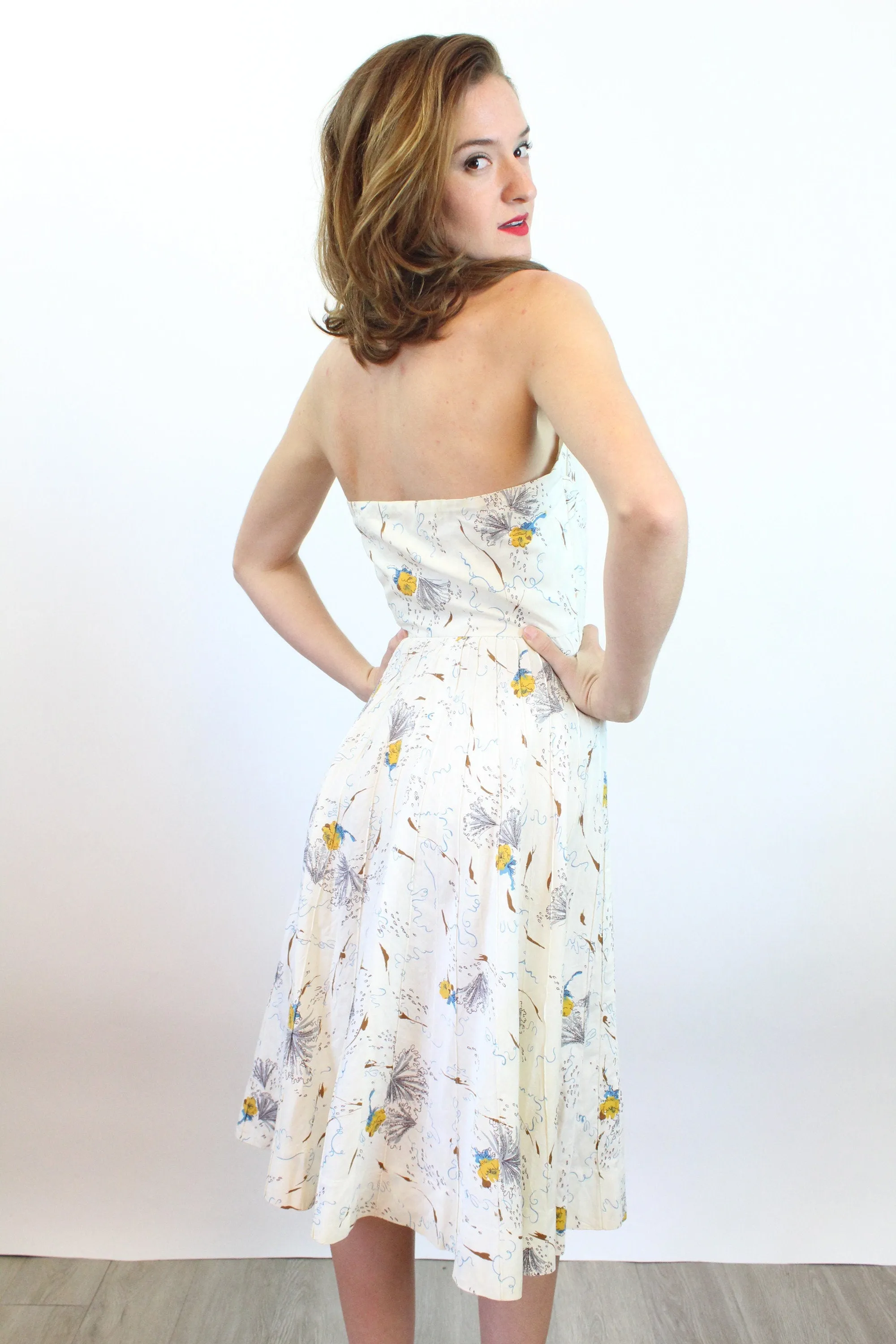 1950s FAN PRINT halter novelty dress xs | new spring summer