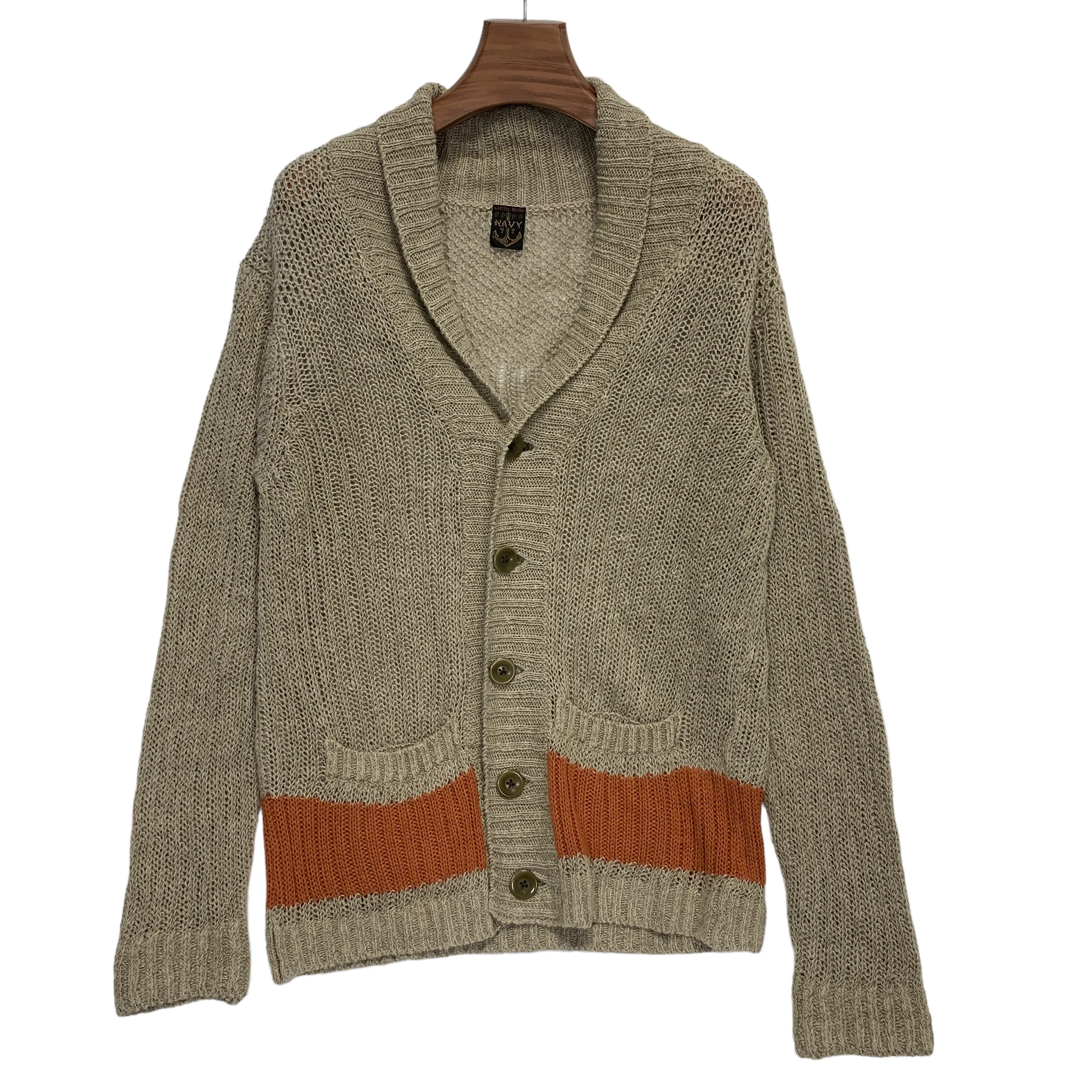 [2] Kapital Navy Linen Loose Knit Summer Cardigan