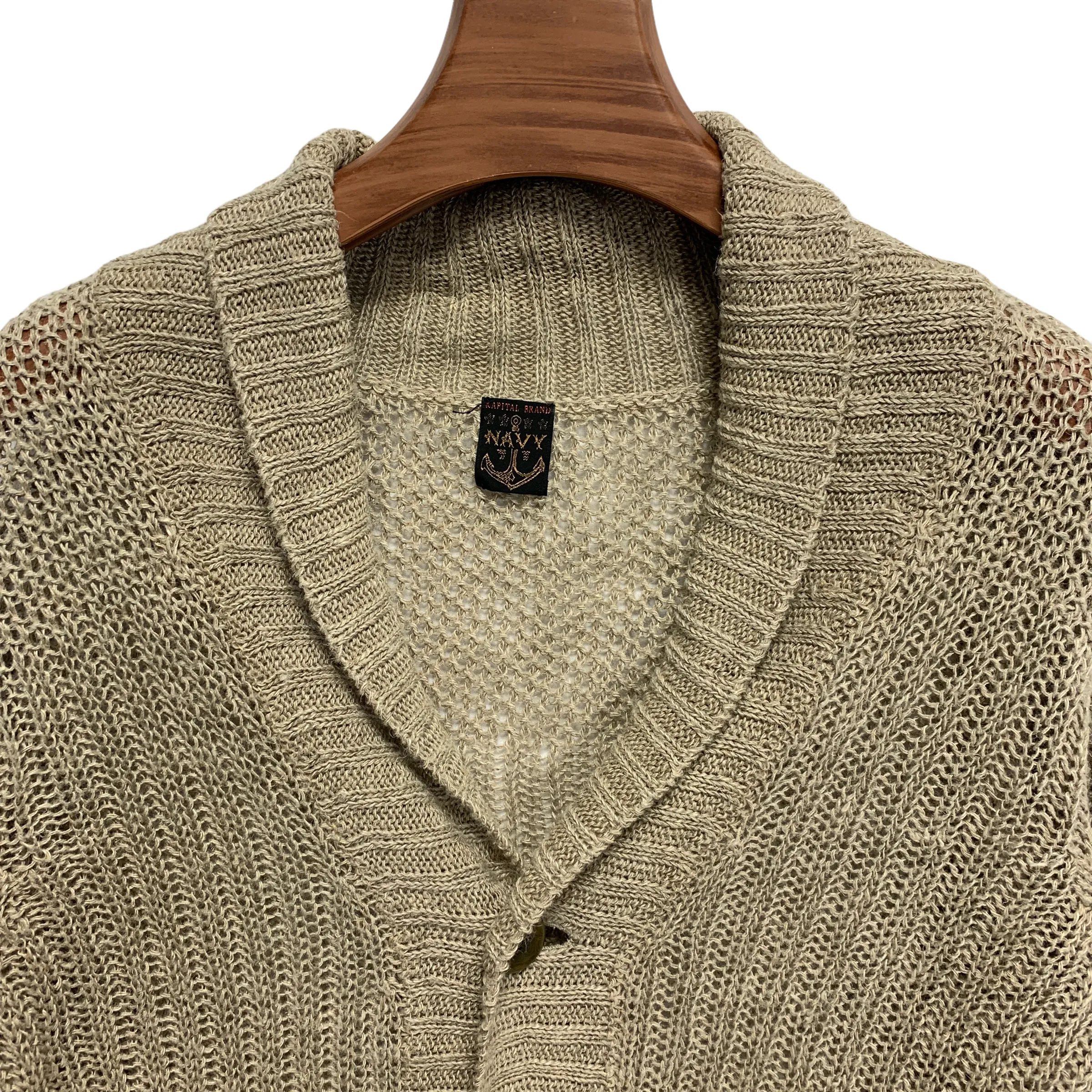 [2] Kapital Navy Linen Loose Knit Summer Cardigan