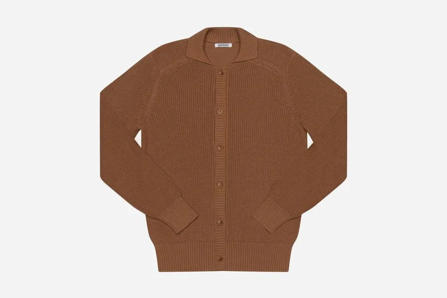 【3sixteen】義大利厚織匹馬棉 開襟立領毛衣 摩卡／Pima Cotton Collared Cardigan