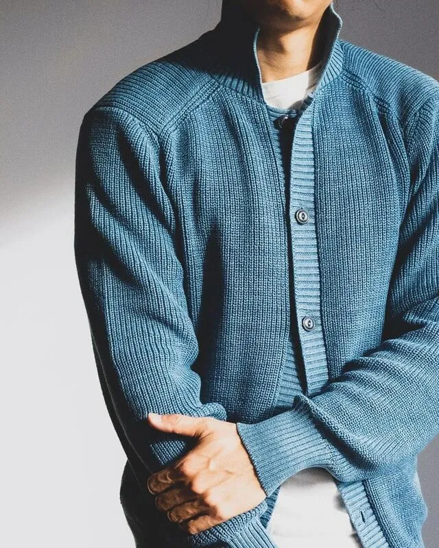 【3sixteen】義大利藍染匹馬棉 開襟立領毛衣／Pima Cotton Collared Cardigan