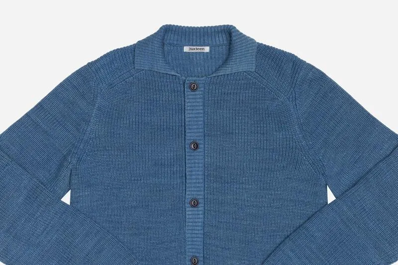 【3sixteen】義大利藍染匹馬棉 開襟立領毛衣／Pima Cotton Collared Cardigan