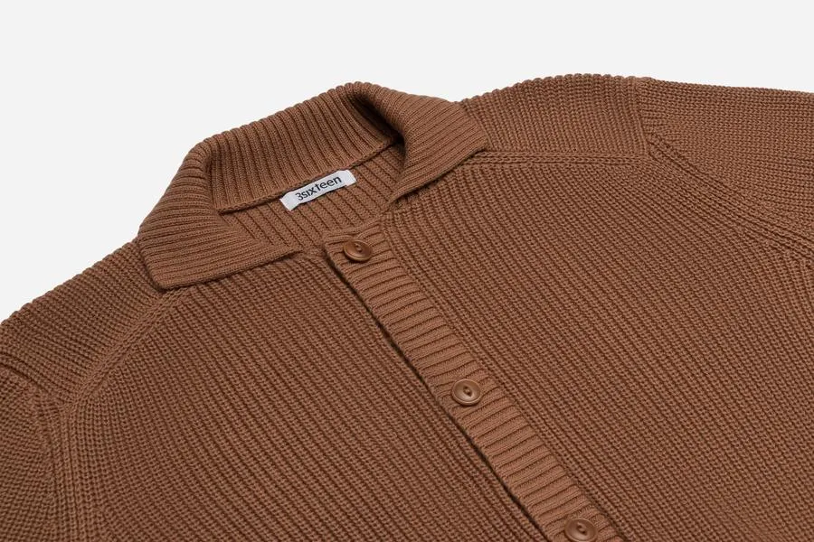 【3sixteen】義大利厚織匹馬棉 開襟立領毛衣 摩卡／Pima Cotton Collared Cardigan