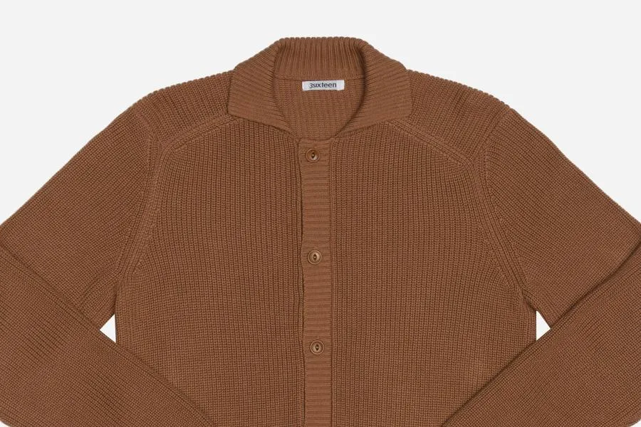 【3sixteen】義大利厚織匹馬棉 開襟立領毛衣 摩卡／Pima Cotton Collared Cardigan