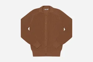 【3sixteen】義大利厚織匹馬棉 開襟立領毛衣 摩卡／Pima Cotton Collared Cardigan