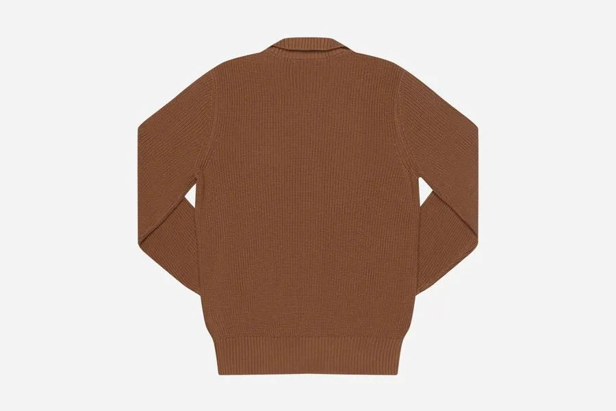 【3sixteen】義大利厚織匹馬棉 開襟立領毛衣 摩卡／Pima Cotton Collared Cardigan