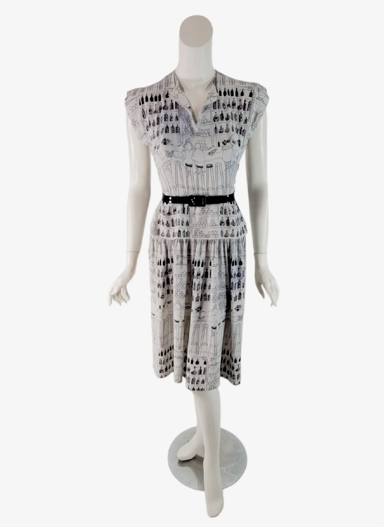 40s Novelty Print Barfly Peplum Dress
