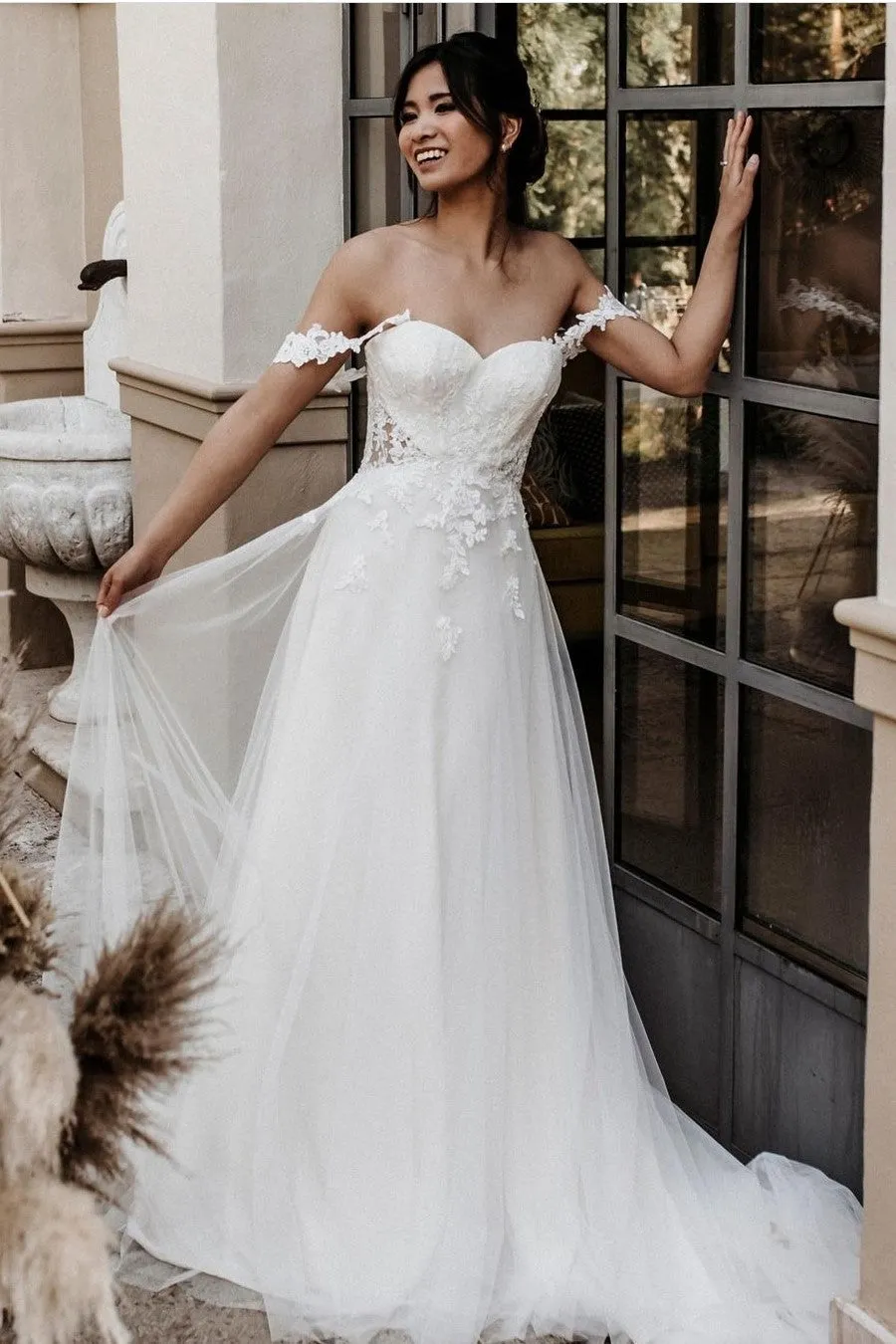A-line Tulle Bridal Gown with Removeable Lace Straps