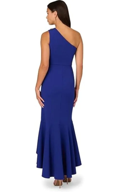 Adrianna Papell- One Shoulder Beaded Knit Dress in Royal Sapphire