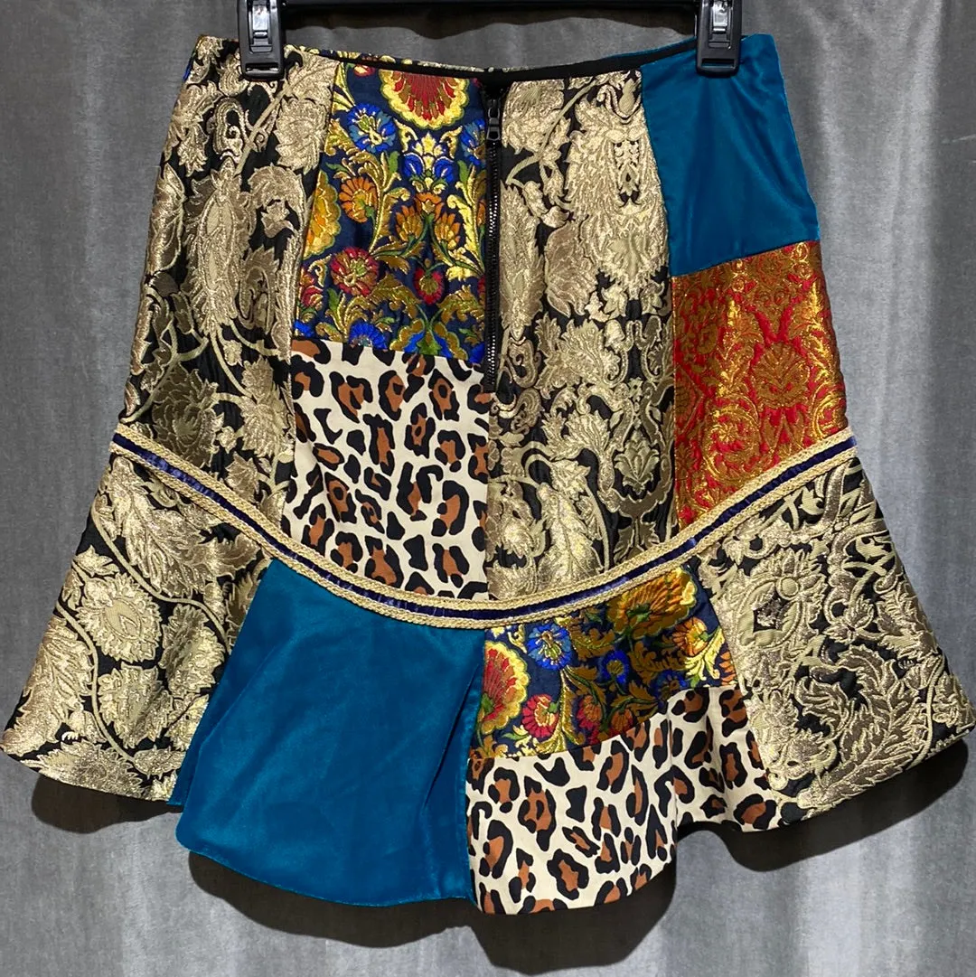 Alice   Olivia Multi Fabric Bottom Flare Skirt