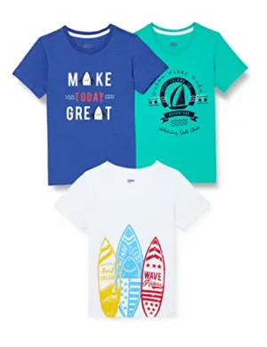 Amazon Brand - Jam & Honey Boy's Mix Pattern Regular Fit T-Shirt (JHSS20BTSHP355_Green, Blue Melange, White 11 Years-12 Years)