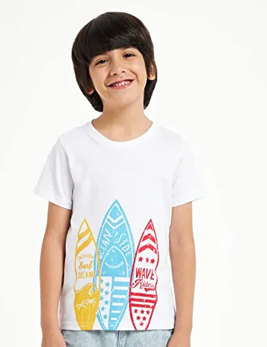 Amazon Brand - Jam & Honey Boy's Mix Pattern Regular Fit T-Shirt (JHSS20BTSHP355_Green, Blue Melange, White 11 Years-12 Years)