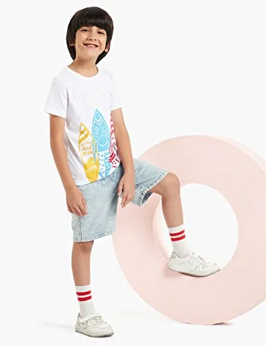 Amazon Brand - Jam & Honey Boy's Mix Pattern Regular Fit T-Shirt (JHSS20BTSHP355_Green, Blue Melange, White 11 Years-12 Years)