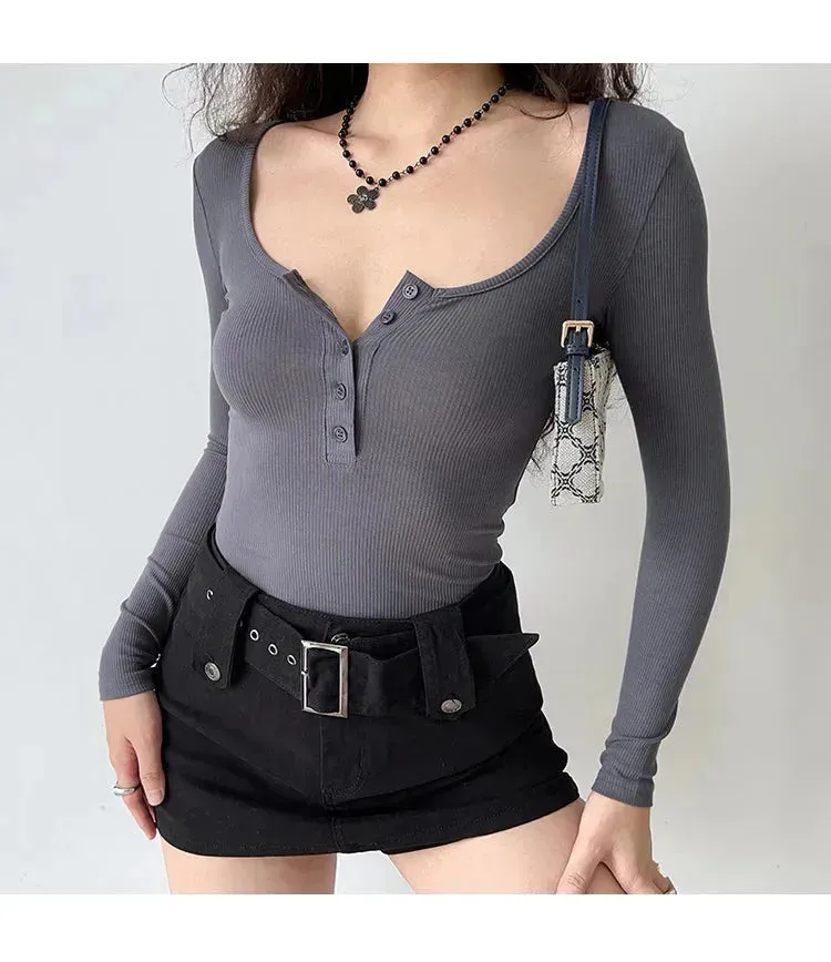 American Retro Wide Waistband Denim Mini Skirt with Belt