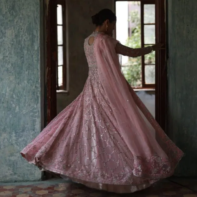 Baby Pink Net Lehenga Frock Pakistani Bridal Dresses