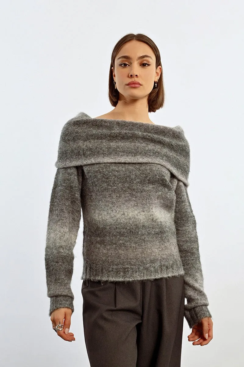 BARE-SHOULDER SWEATER, TIE-DYE