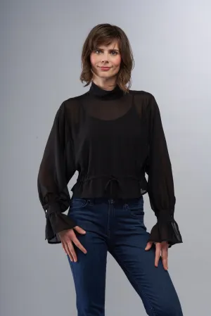 BCT6781 Chiffon Blouse with Peplum in Black