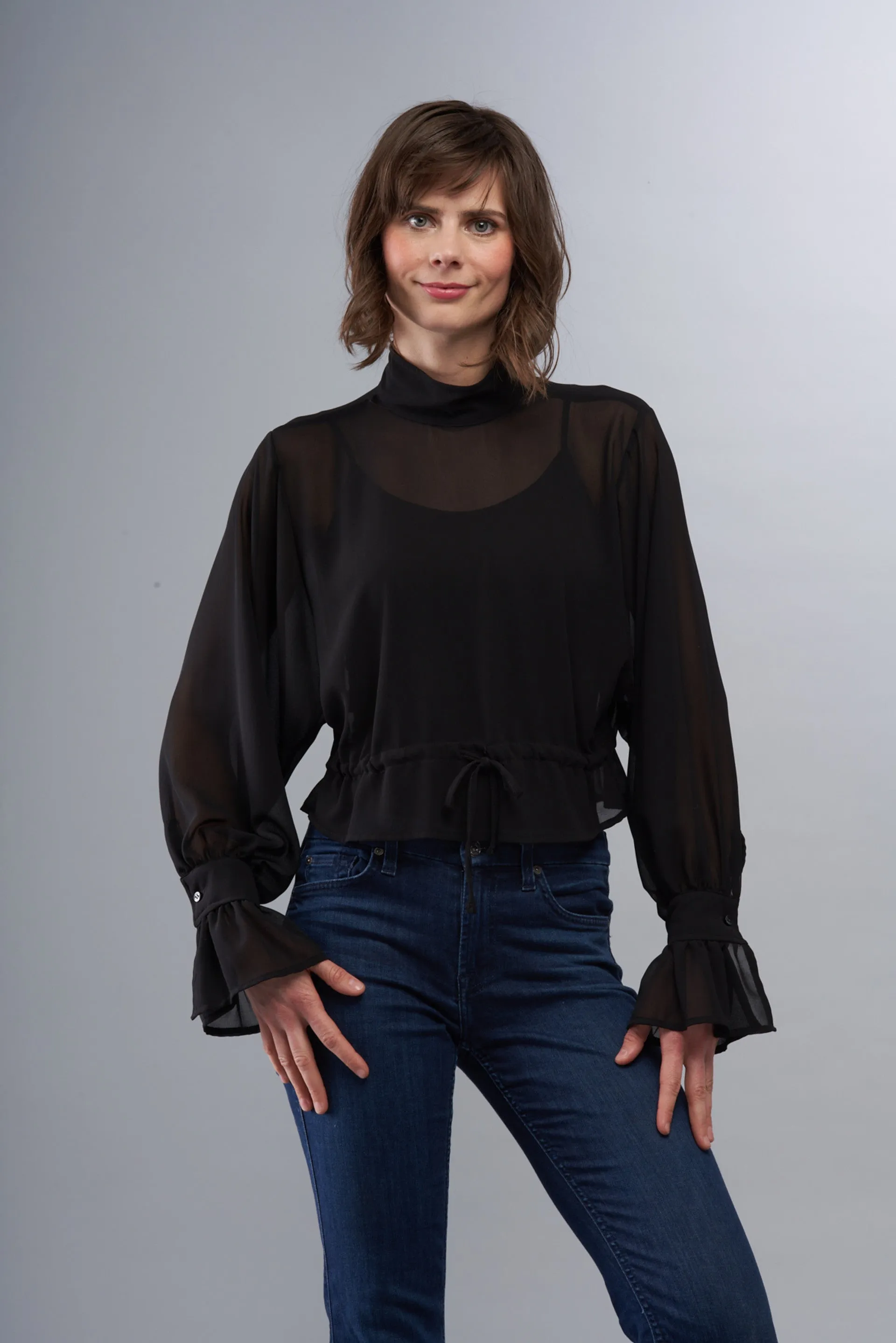 BCT6781 Chiffon Blouse with Peplum in Black