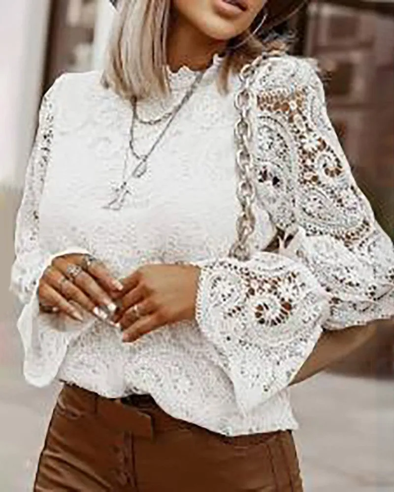 Bell Sleeve Guipure Lace Top
