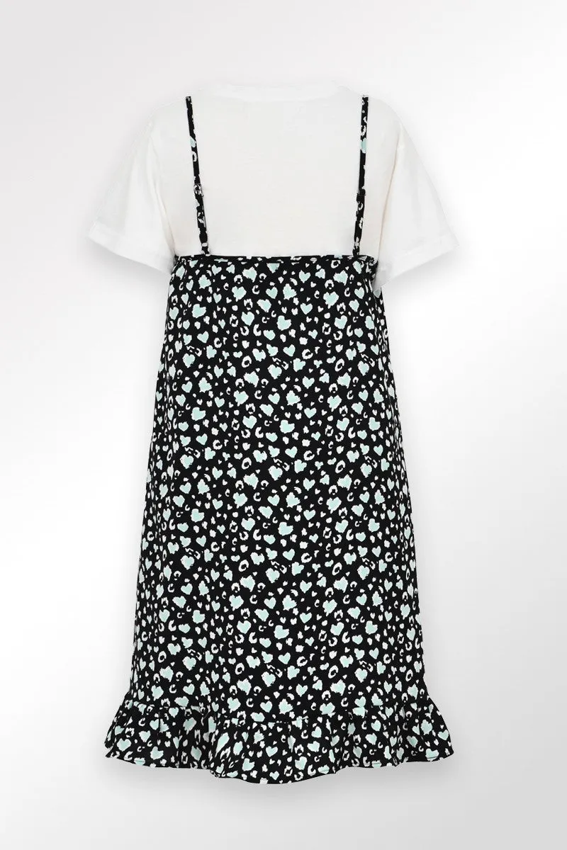 BI-MATERIAL DRESS, PRINTED