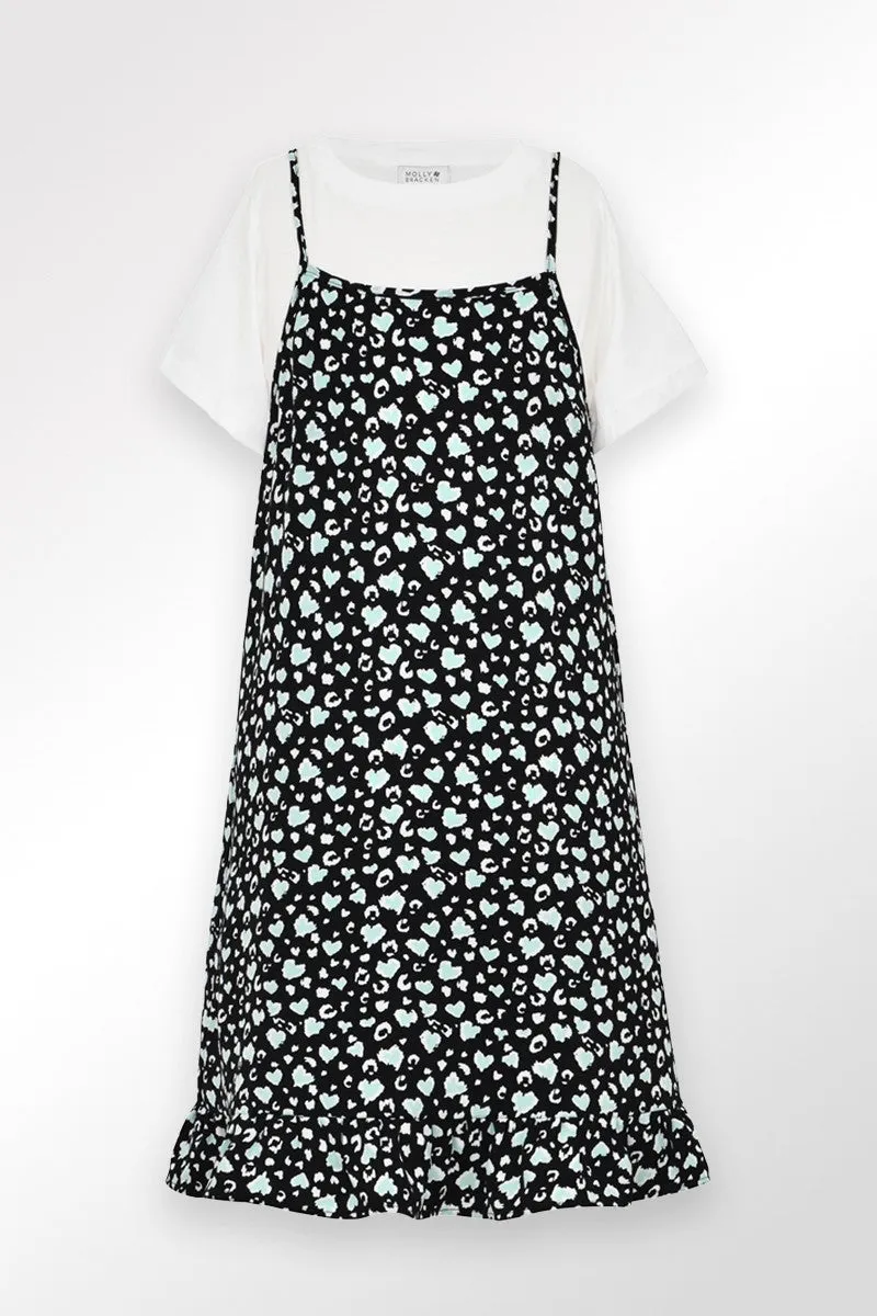 BI-MATERIAL DRESS, PRINTED