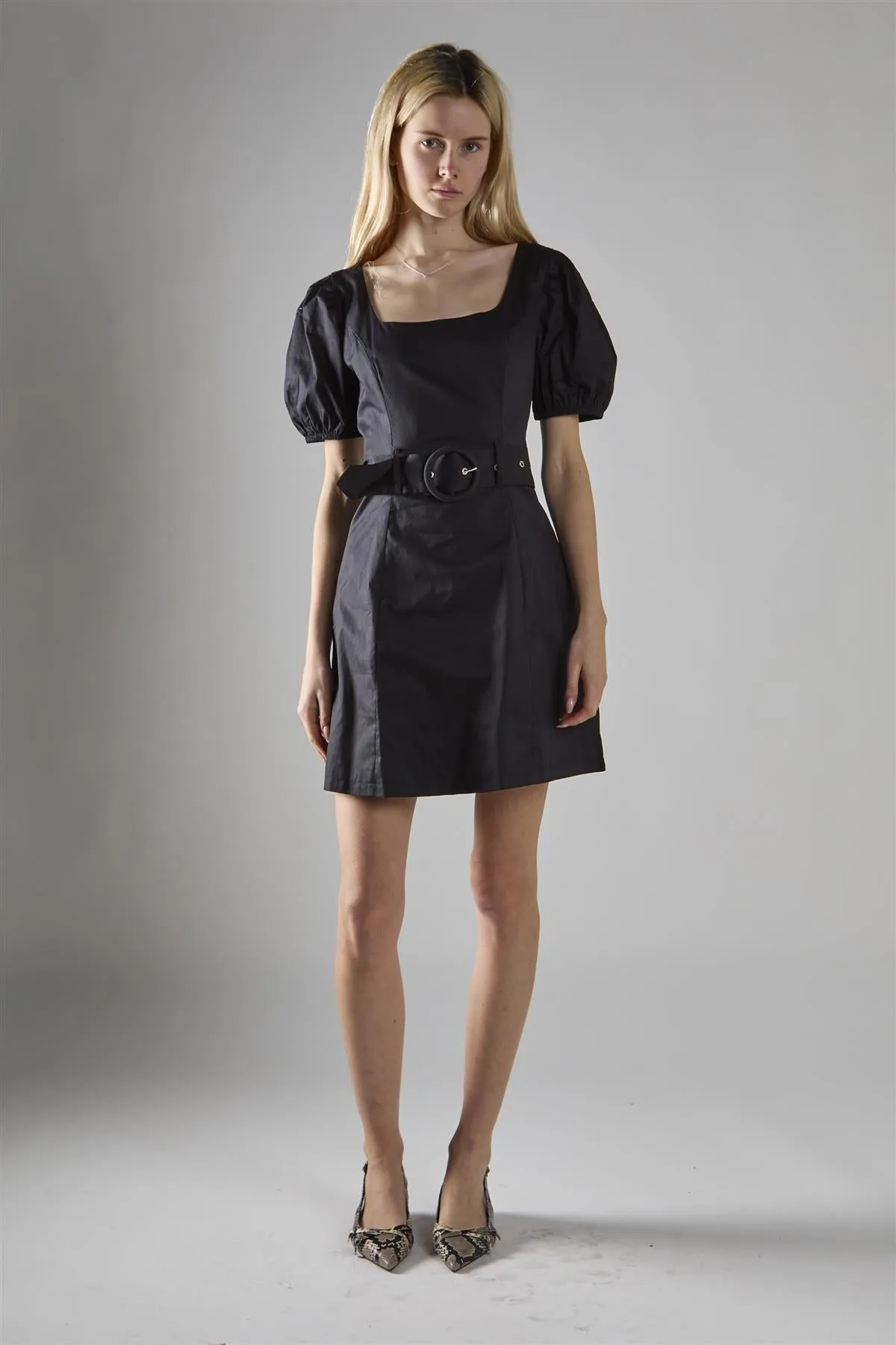 Black Belted Peplum Mini-Dress
