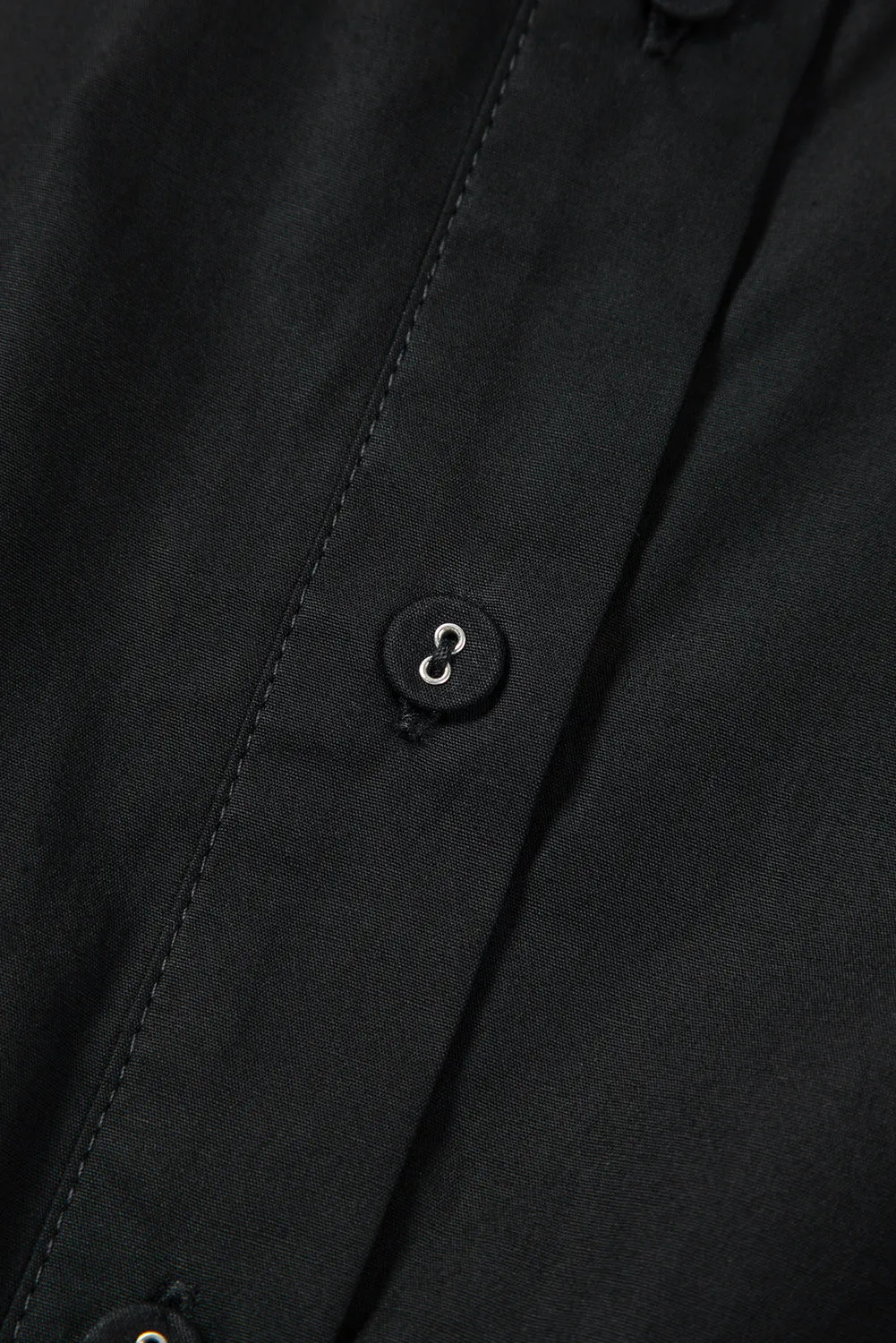Black Shirt Style Button Down Puff Sleeve Ruffle Hem Dress