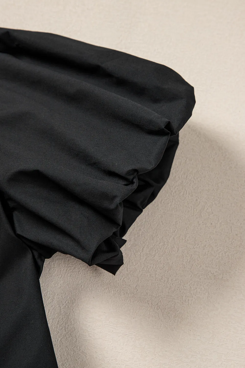 Black Shirt Style Button Down Puff Sleeve Ruffle Hem Dress